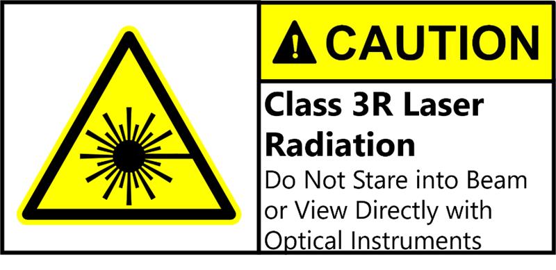 yellow and white sign saying Caution Class 3R Laser Radiation